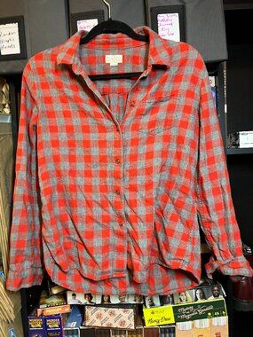 Broadway & Broome NYC Red Gray Buffalo Plaid Button Front Flannel Shirt M